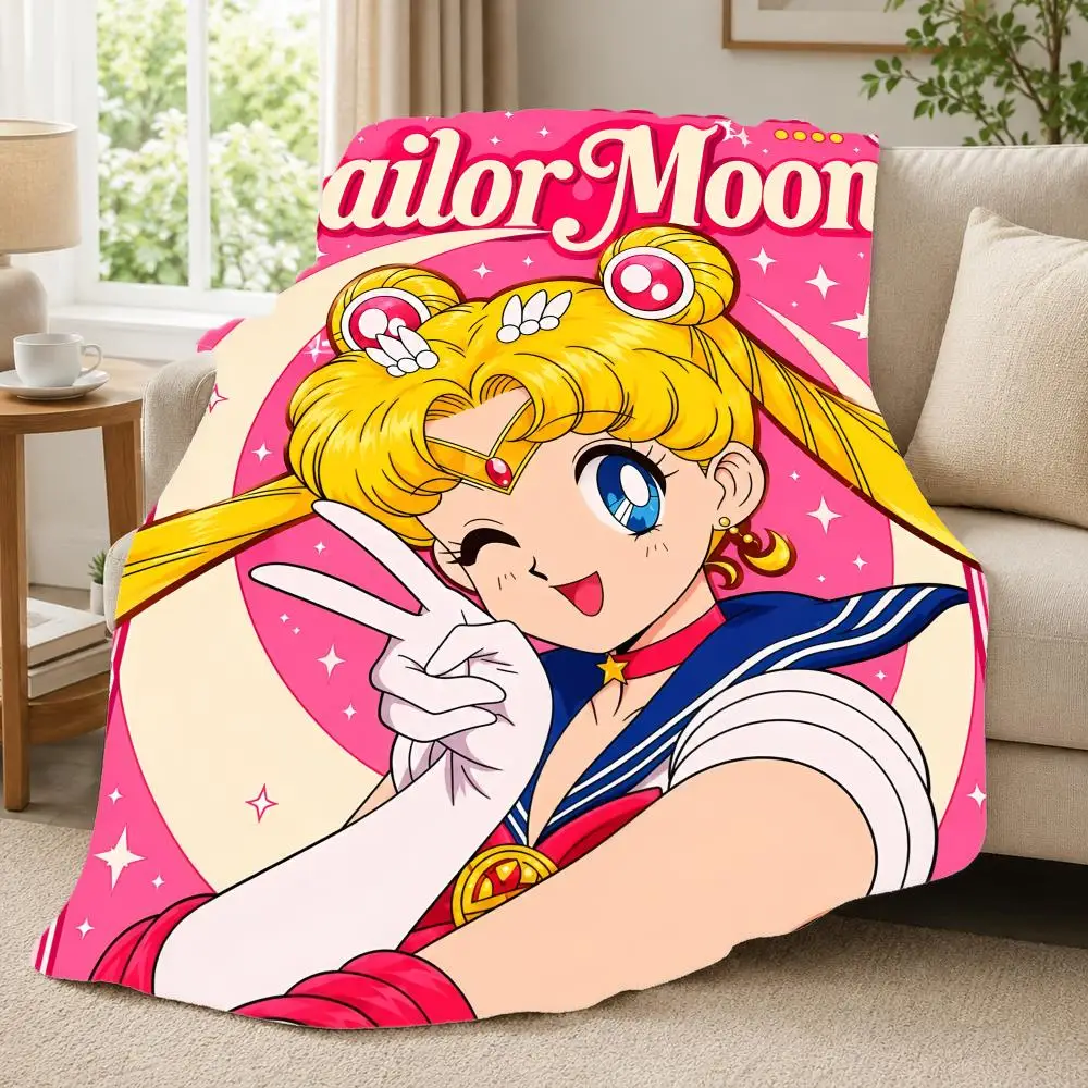 Anime S-Sailor Moon Throw 240G Lightweight Throw Blanket Soft Cozy Fleece Blanket for Sofa Bed Home Decor