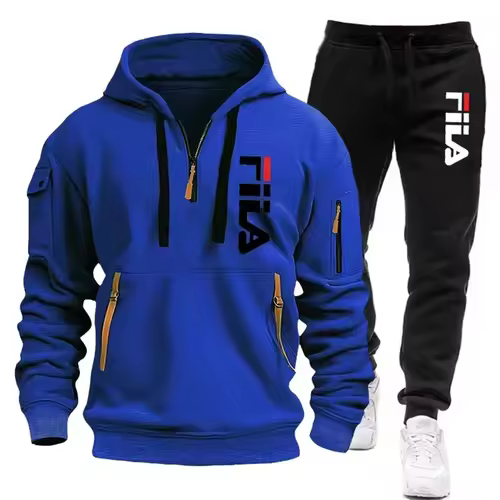 Two sets of 2025 new fashionable men's sportswear, a zippered hooded sweatshirt and sweatpants, for casual fitness and jogging - Image 11