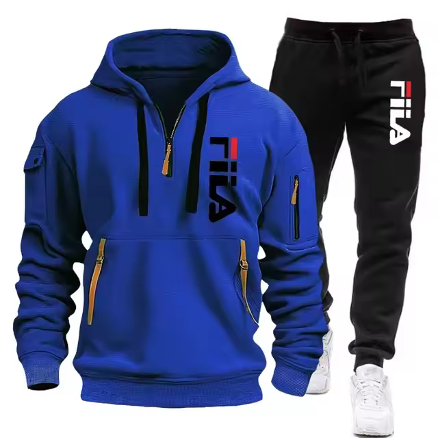 Two sets of 2025 new fashionable men's sportswear, a zippered hooded sweatshirt and sweatpants, for casual fitness and jogging - Image 11