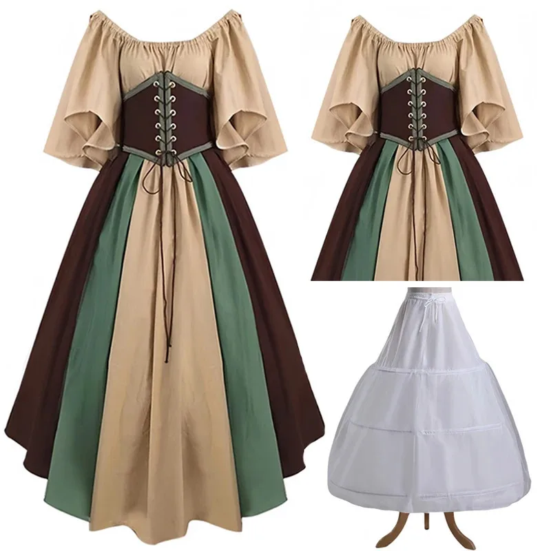 

Medieval Costume for Women Halloween Corset Gothic Renaissance Dress Plus Size Flare Sleeve Ball Gown Cosplay Clothes