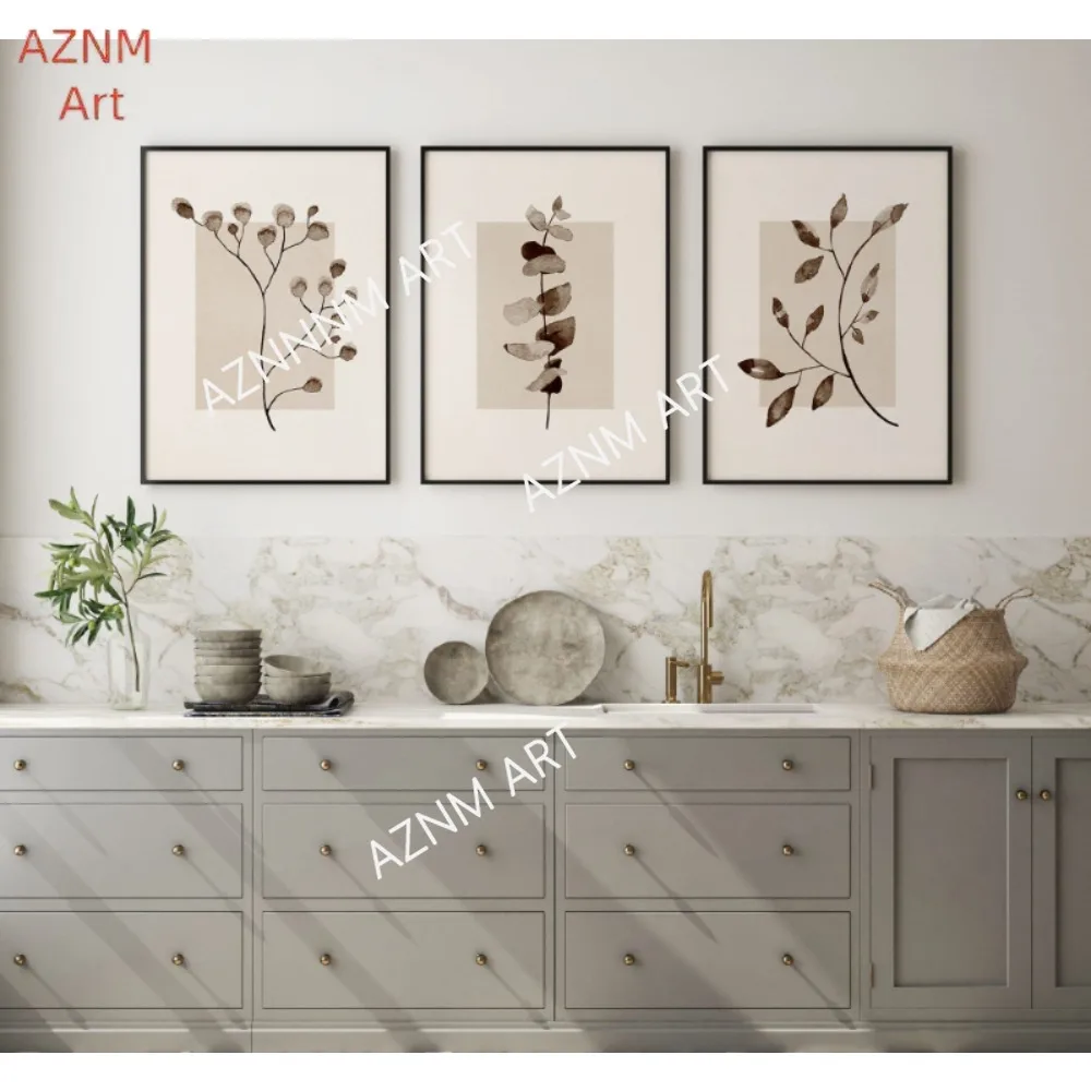 1/3Pcs Boho Botanical Print Set: Beige Brown Neutral Gallery Wall Art Canvas Painting Wall