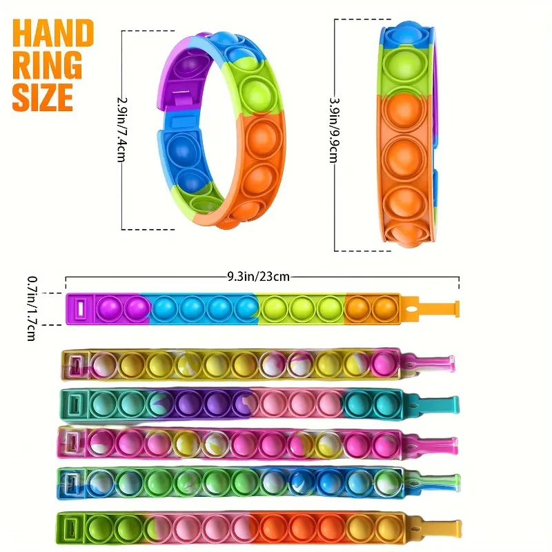 10 Uds. De juguetes coloridos de silicona con burbujas, pulseras ajustables para aliviar el estrés y la relajación, regalos para niños y recuerdos de fiesta