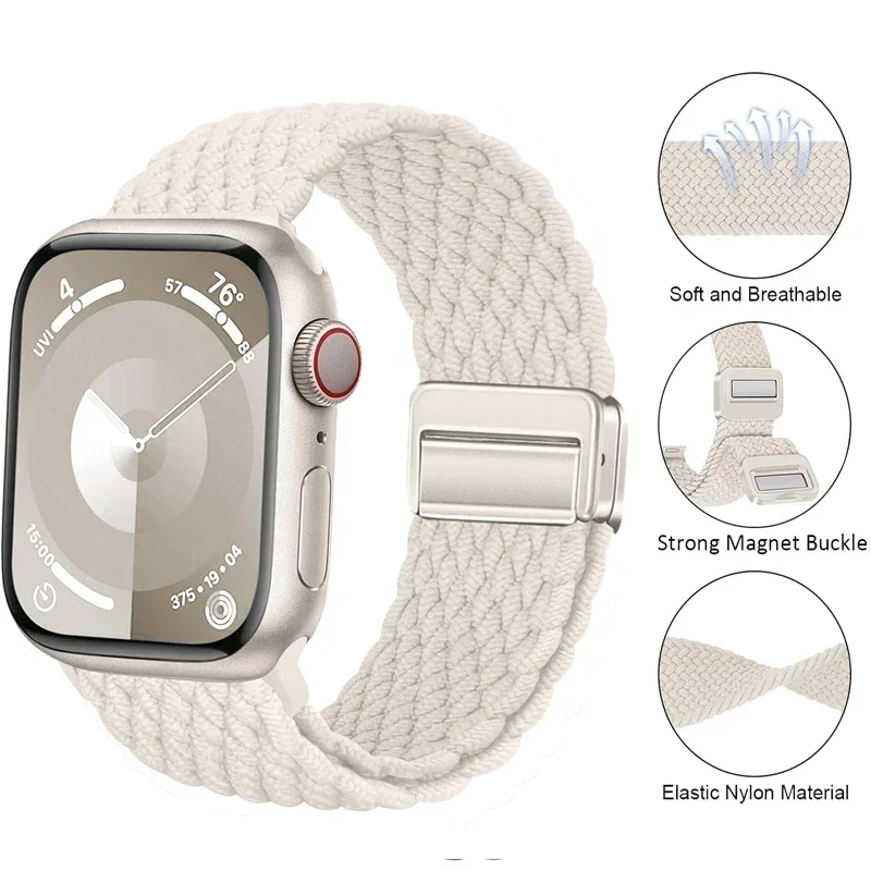 Braided Band For Apple Watch Strap 44mm 40mm 45mm 46mm 49mm 41mm 38 Magnetic correa Bracelet iWatch series se 7 6 8 9 10 Ultra 2