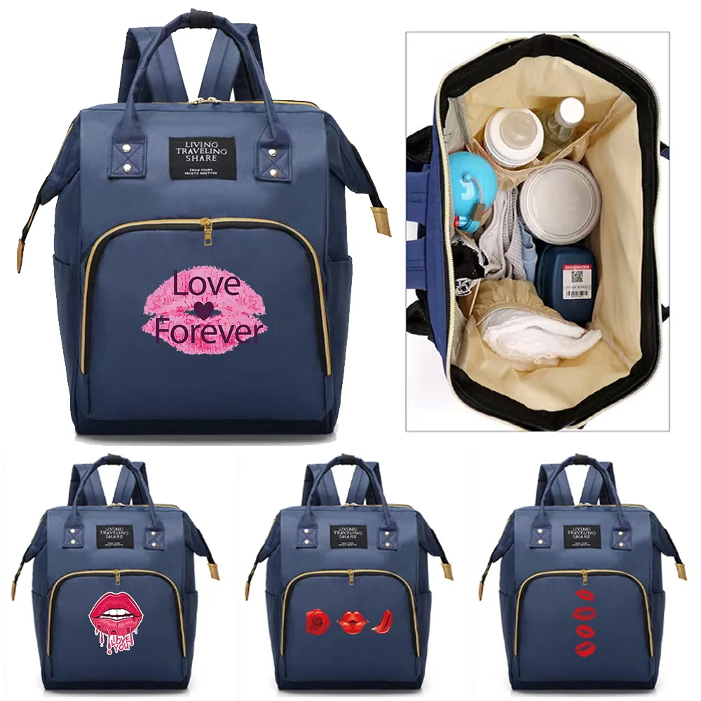 Mommy Pack Large Capacity Compartments Zipper Backpack Portable Simple Casual Travel Storage Shopping Bag Mouth Pattern Unisex