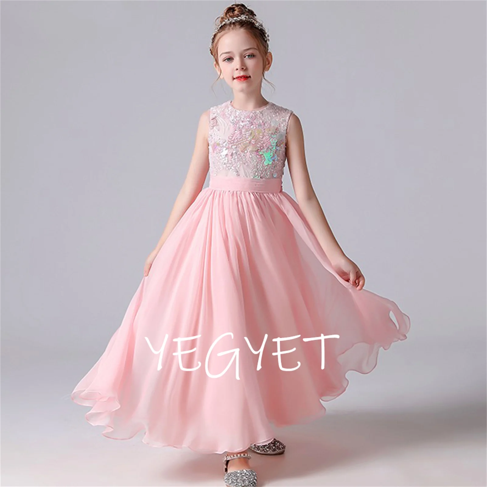 

Sequined Pink Flower Girl Dresses Kids Weddings Birthday Party Pageant Gowns Junior Bridesmaid Dress