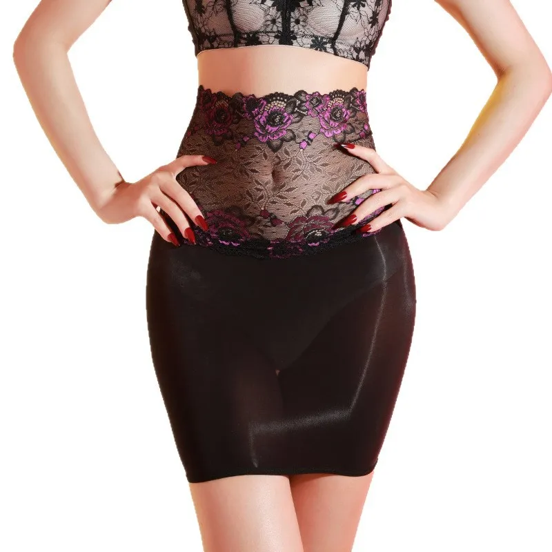 Lace High Waist Oil 5D Transparent Mini Skirt Women Tight Maid Pencil Skirt Elastic Packet Hip Sweet Girl Lingerie Shaping Dress