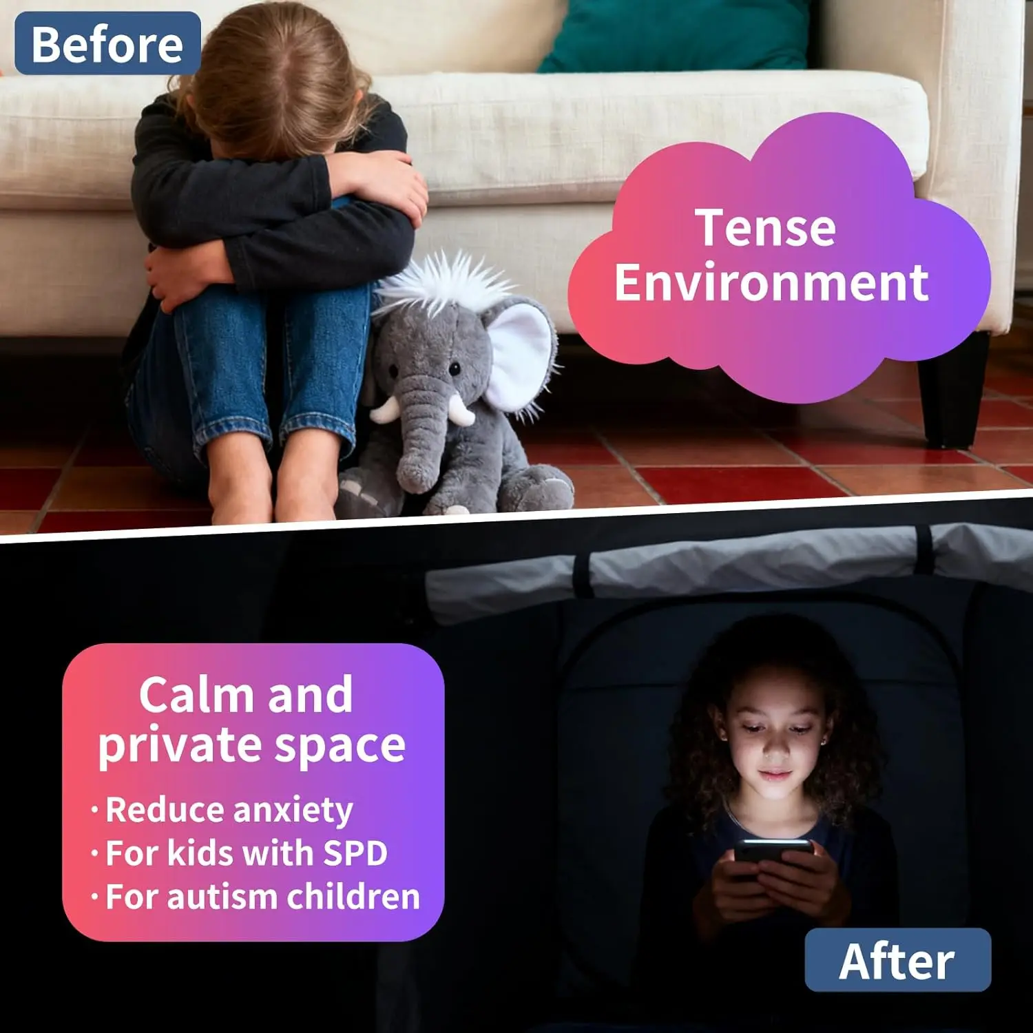 Sensory Tent for Kids 37.4 in - Portable Pop-up Play Tent for Calming Down & Improving Focus - Ideal for Children with Autism view 5
