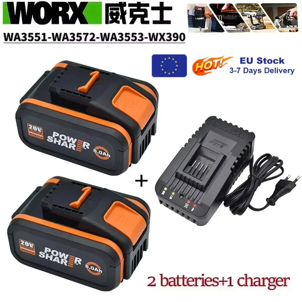 Worx batterie au Lithium originale 20V 8.0Ah Rechargeable WA3553 WA3551 WA3553.1 WA3570 pour tous les outils électriques et de jardin WORX