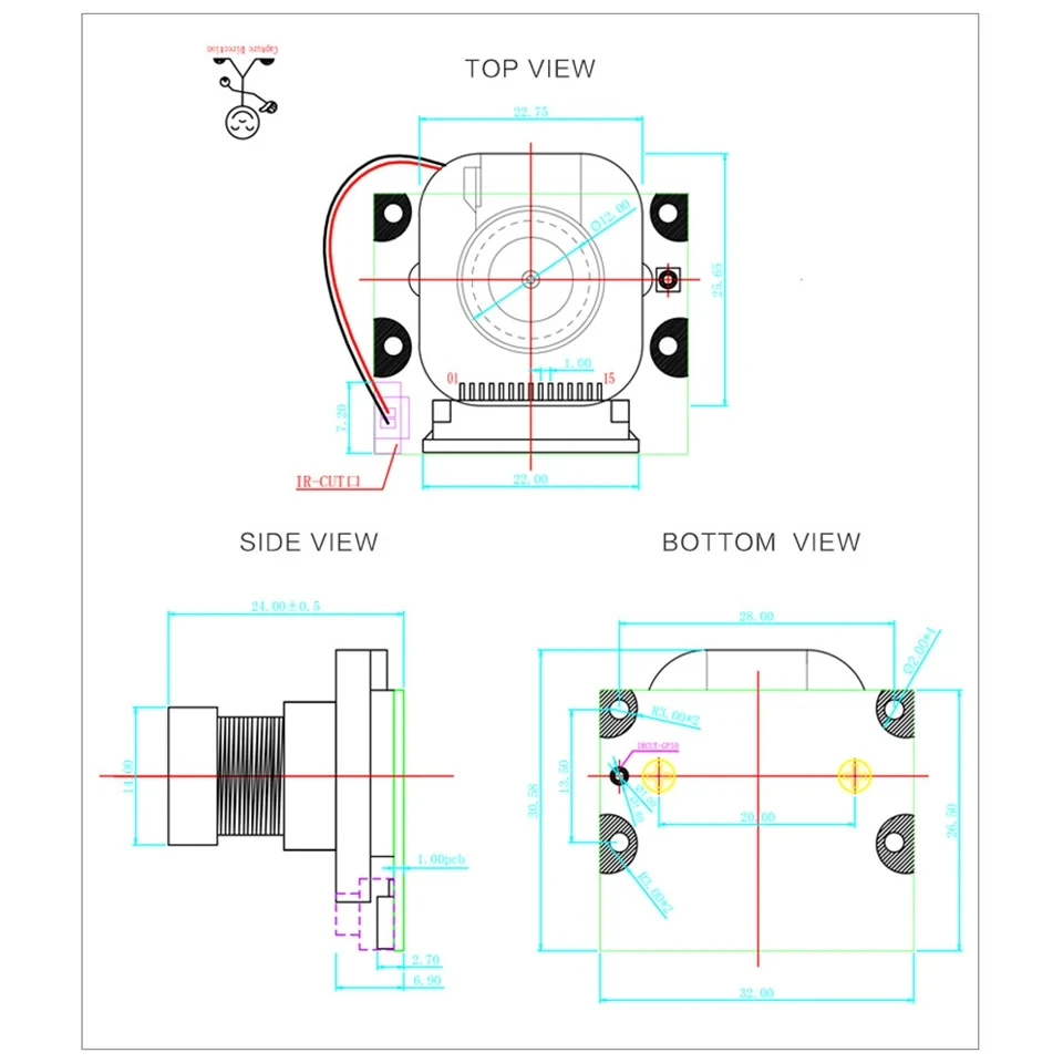 Modulo fotocamera OV5647 5MP con obiettivo da 3.6mm con messa a fuoco regolabile per Raspberry Pi 2/4/3B + 1080P 75 gradi IR-CUT interruttore