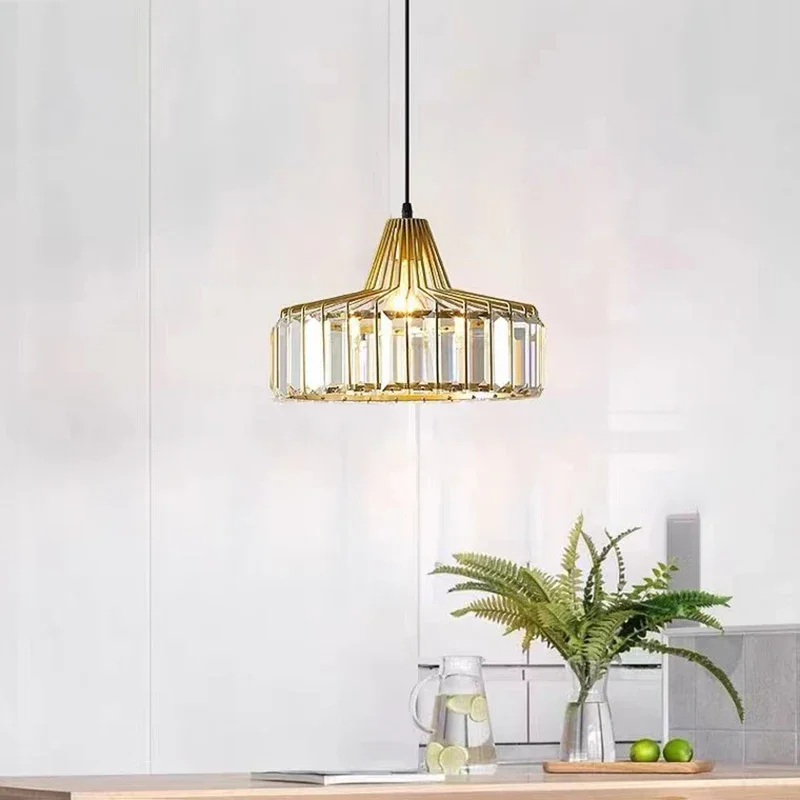 

Modern Mini Crystal Pendant Light for Kitchen Island Counter Bar Dining Room Bedroom Cylinder Crystal Pendant Lighting Fixture