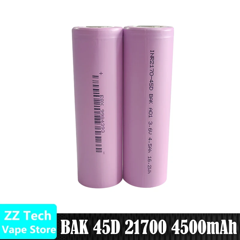 

Original Grade A BAK 45D INR21700 Battery 4500mAh 3.6V 60A Rechargeable Batteries INR2170-45D Lithium-ion Power Cell