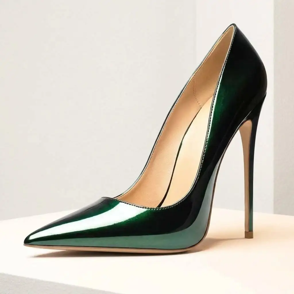 2026 Elegant Women's High-Heeled Single Shoes Fashion Emerald Pumps, Pointed Toe Stiletto Versatile Patent Leather #TY-XEG9