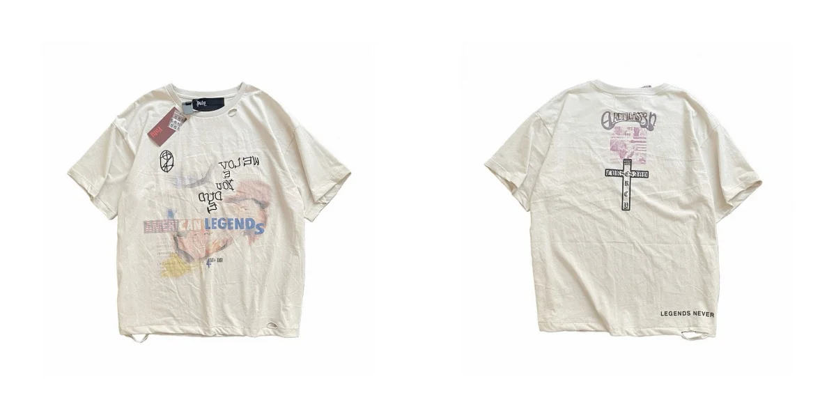 Vintage Distressed Summer T-shirt Graphic Print Ripped Destroyed Short Sleeve Tee Y2K Streetwear Oversized Loose Casual Tops