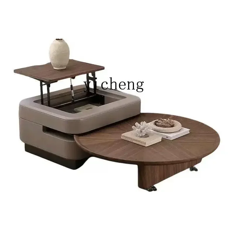 walnut leather antique coffee table living room home removable lifting and retractable