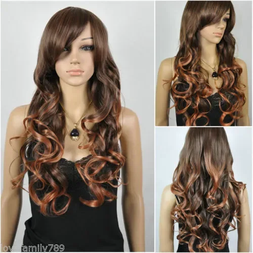 

Wholesale New Women Mixed Brown Curly Long Cosplay Full WIG+Wig Cap