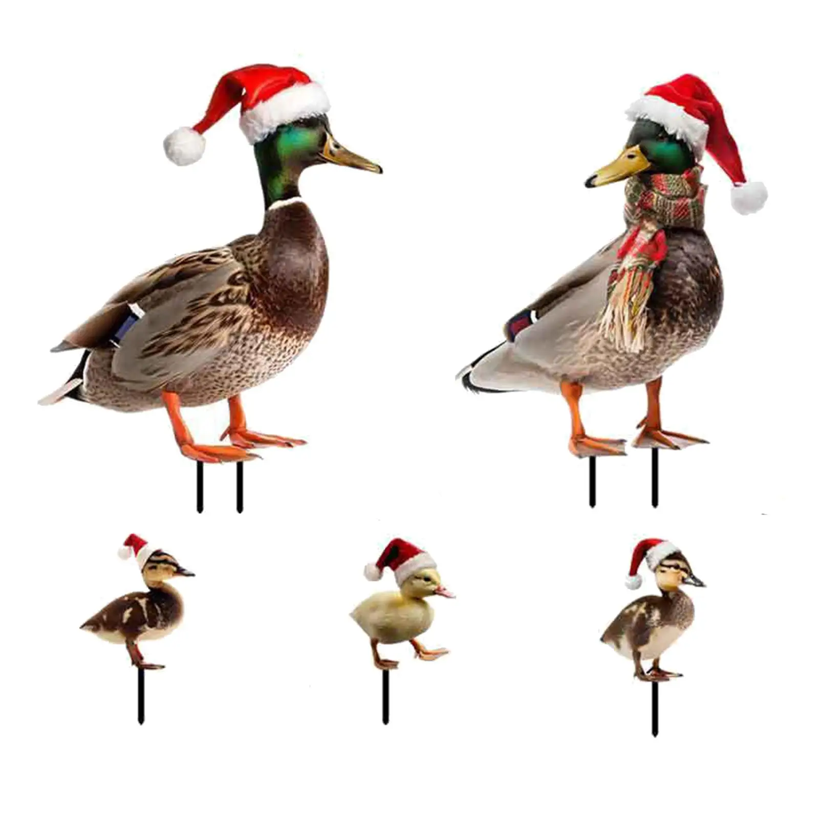 5 Pieces Christmas Duck Statues Garden Stakes Lifelike Yard Sign Decorative Figurines for Backyard Patio Outdoor Farmhouse Lawn