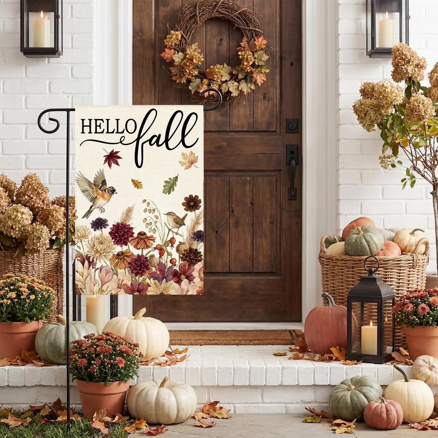 AVOIN colorlife Floral Hello Fall Garden Flag 12x18 Inch Outside yyi