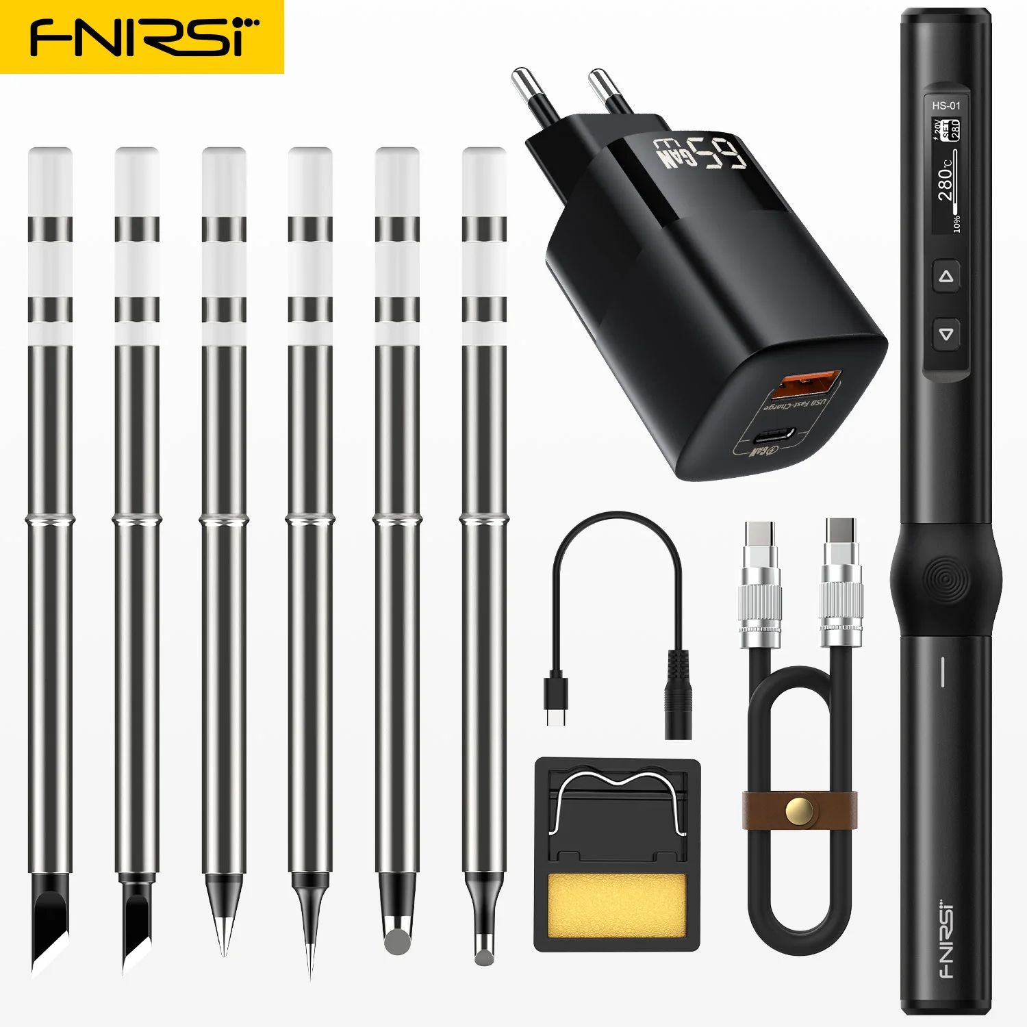 FNIRSI HS-01 saldatore elettrico intelligente PD 65W Kit stazione di saldatura portatile a temperatura costante regolabile a calore rapido