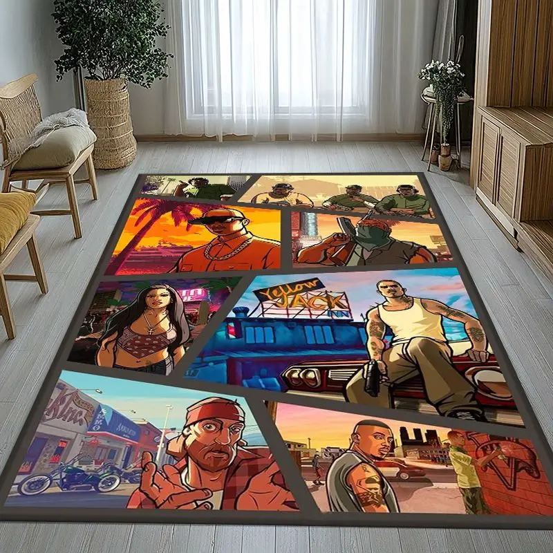 Vintage Game G-GTA San Andreas Area Rug,Soft Non-Slip Carpet Mat for Living Room Bedroom Playroom,Sofa Floor Rug,Home Decor Gift