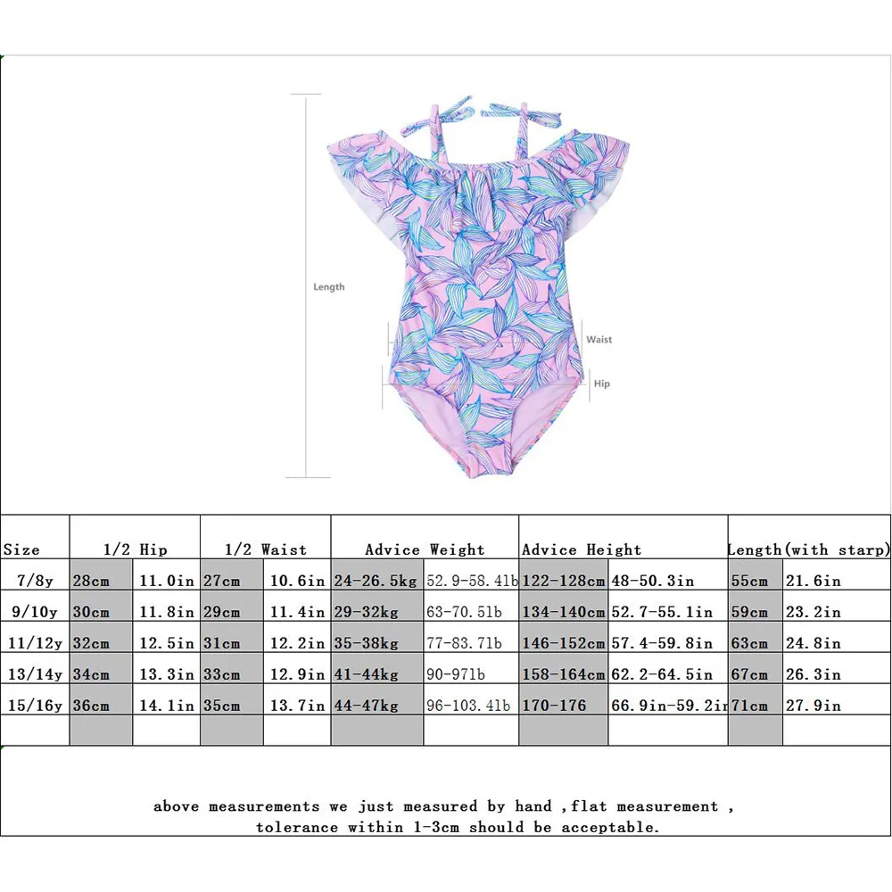 Purple Leaf Print Girls Teens One Piece Swimsuit Summer Baby Kids Swimwear Children Beachwear Kid Swimming Suit Monokini A273