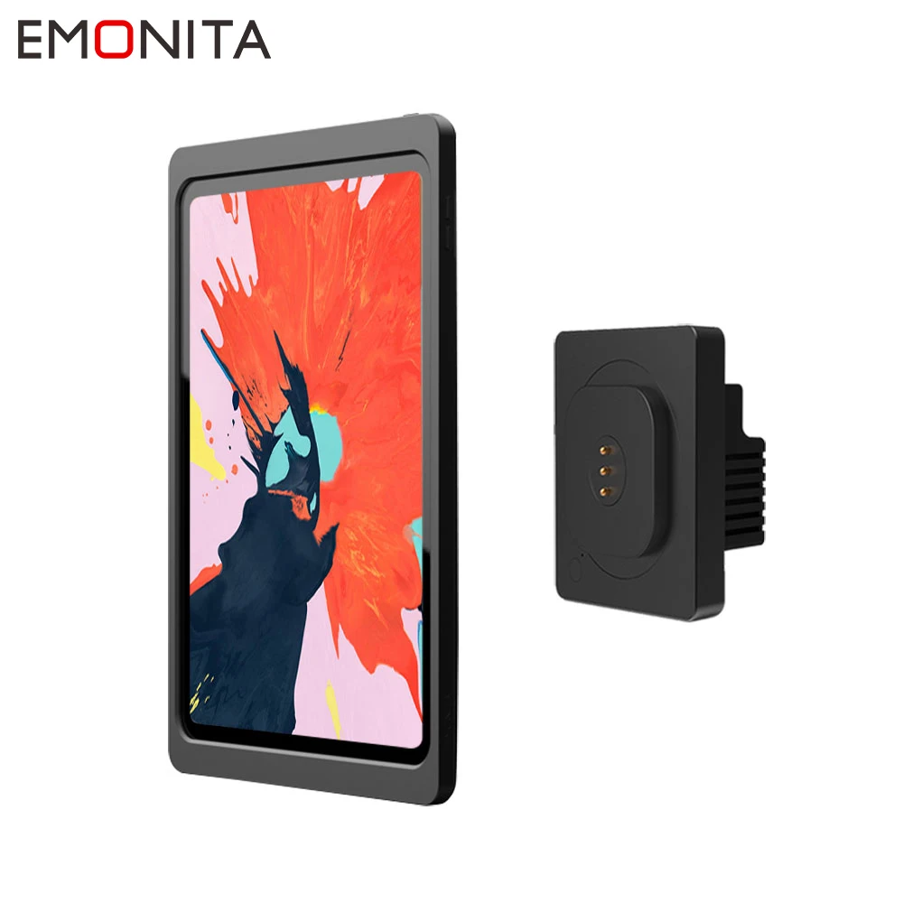 Imagem -02 - Emonita-wall Mount Tablets Suporte com Carregador Magnético Forte Suporte de Carregamento sem Fio Adaptador para Ipad Pro 12.9