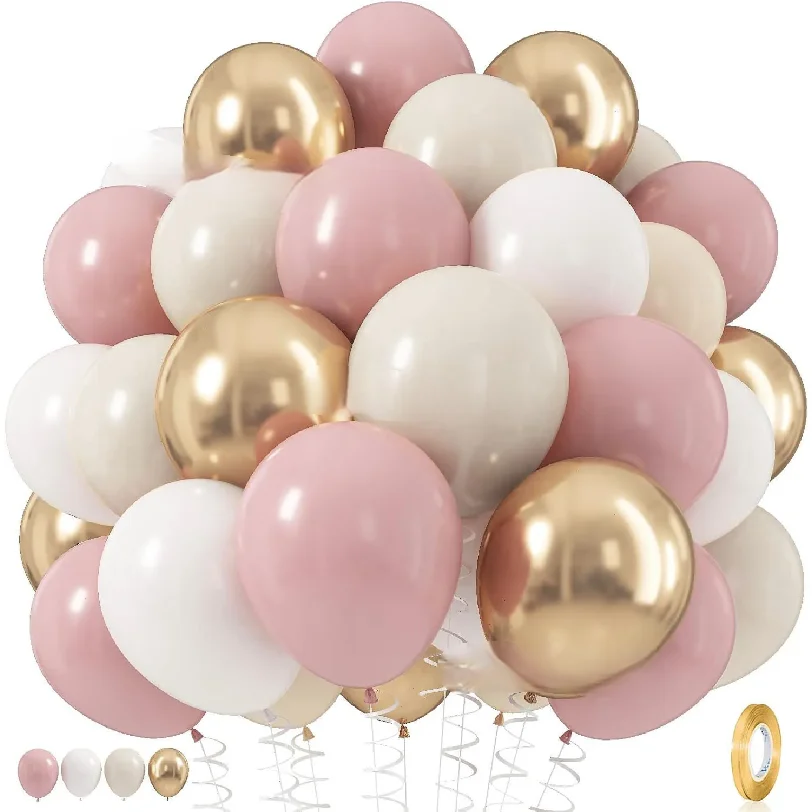 40Pcs Boho Pink Sand White Latex Balloons 10inch Metal Chrome Gold Balloons for Birthday Wedding Baby Shower Party Decor Globos