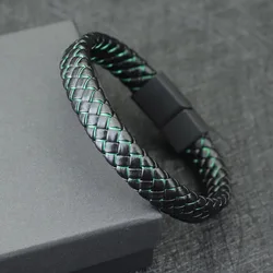 Hiphop Men Leather Bracelet Detachable Black Magnet Clasp Bangle Homme Boyfriend Gift Pulsera Hombre Punk Hand Bands For Male