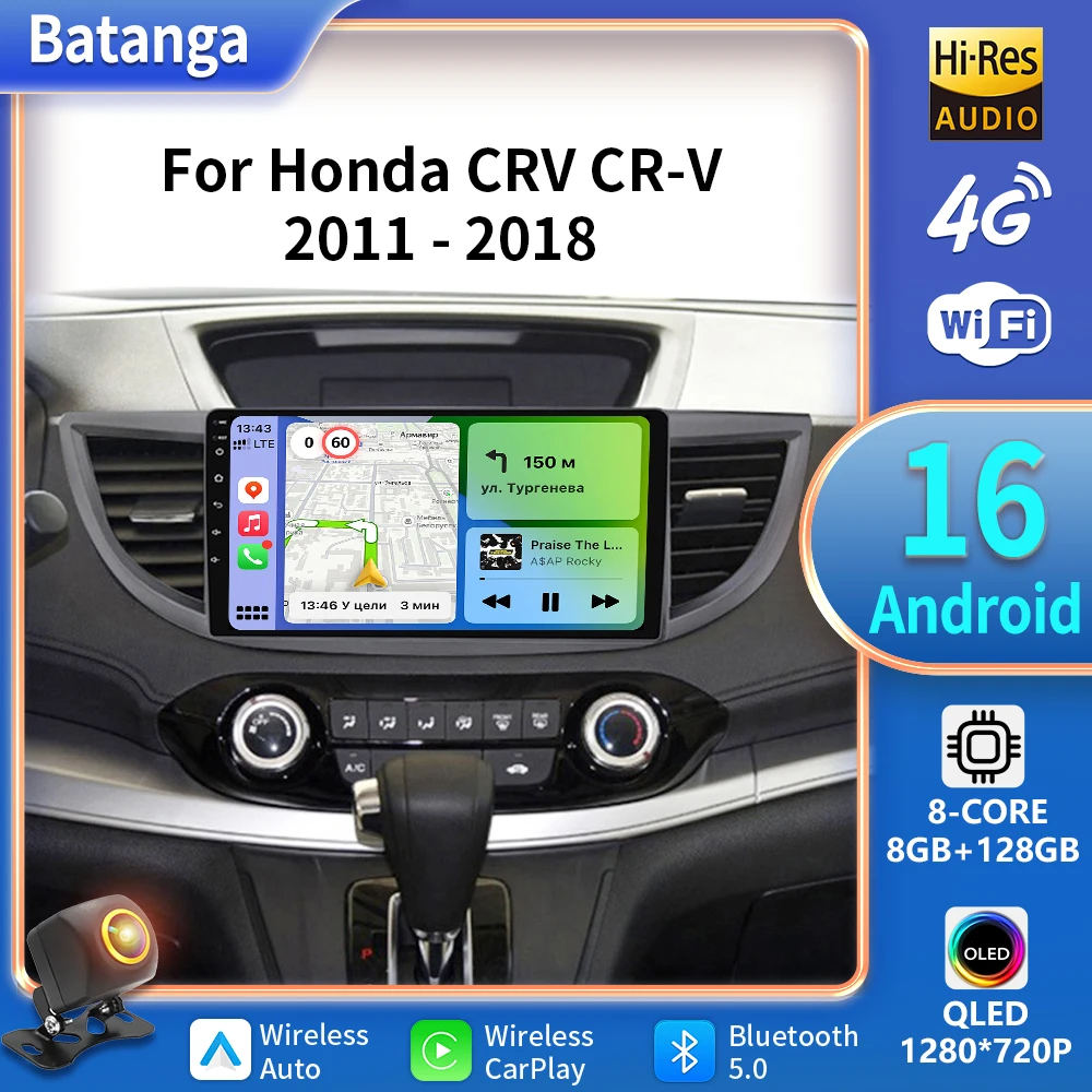 Android 16 Car Radio For Honda CRV CR-V 4 RM RE 2011 2012 2013 2014 2015 2016 Navigation GPS Multimedia Video Player Stereo