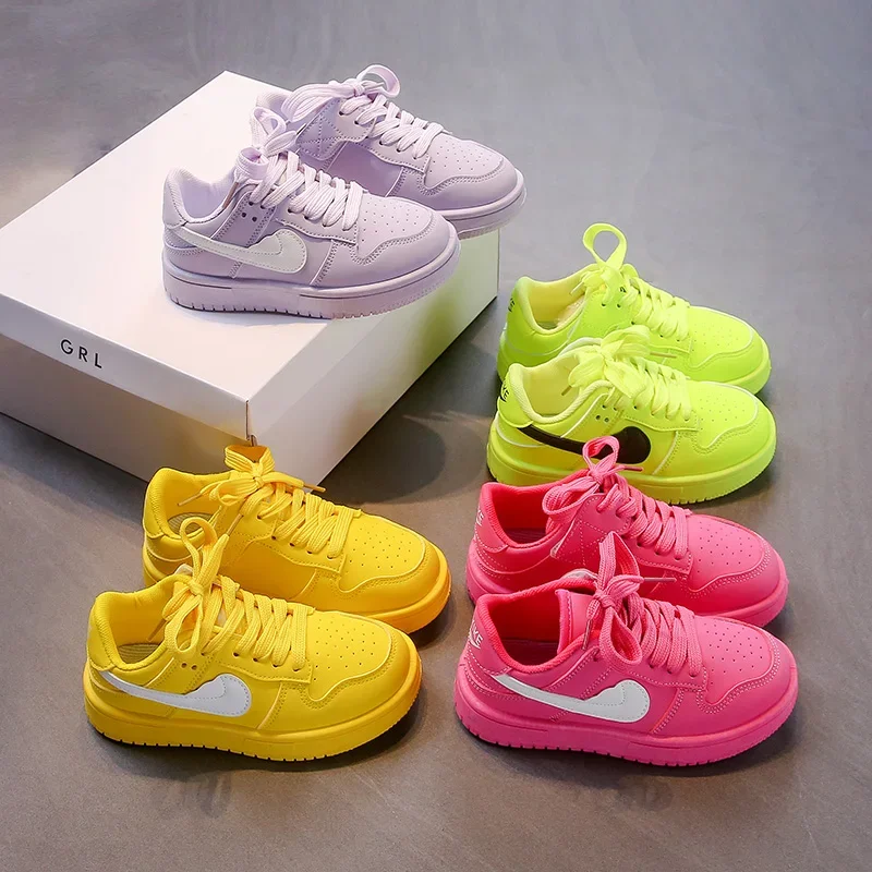 Spring and Autumn Kids Sports Shoes Multi Colored Waterproof Anti Slip Wear-resistant Lace Up PU Casual Shoes Sandalias De Mujer