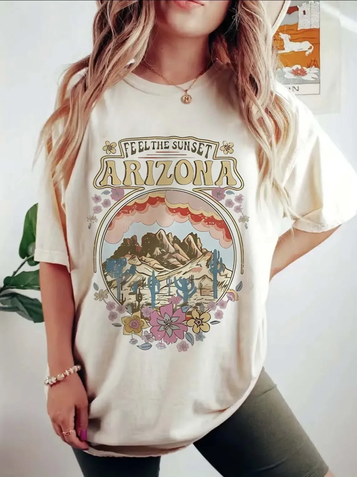 Desert Vibes 90s Women's Fashion Casual Short Sleeved Women's T-Shirt Pattern Trendy T-Shirt Top Summer Print Basic T-Shirt.