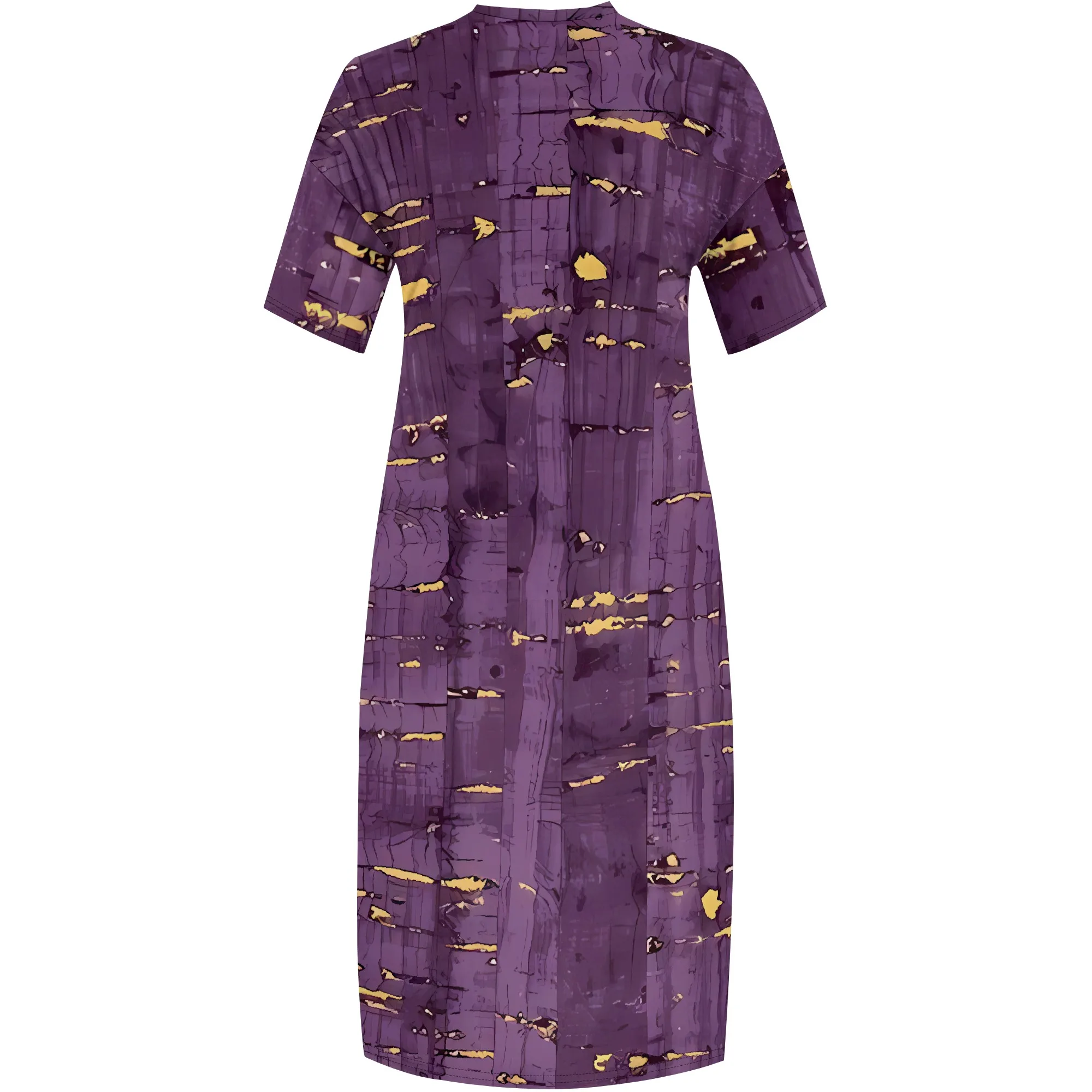 Gaun Motif Nupusa Tertekan untuk Wanita Gaun Midi Lengan Pendek Leher V Kasual Musim Panas Ukuran Besar