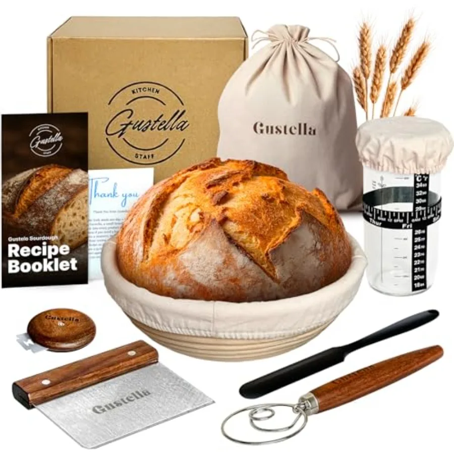 Sourdough Starter Kit for Beginners Complete Bread Baking Set with Banneton Basket Jar Lame and Tools Easy Homemade Artisan Bre