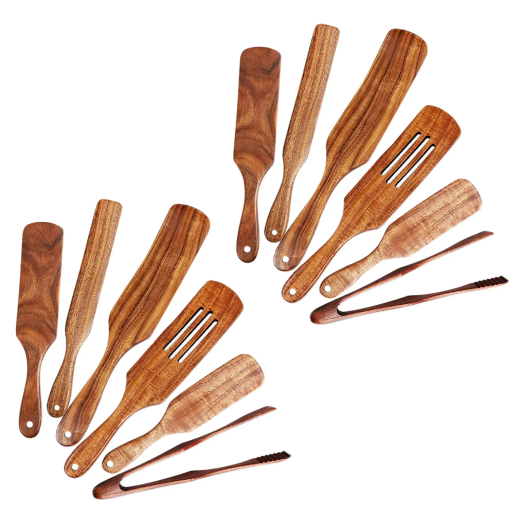 LICE-12 Pcs Wooden Spurtle Set, Teak Spurtle Set Heat Resistant Wooden Spatula Cooking Utensils Set Non-Stick Wooden Spoons