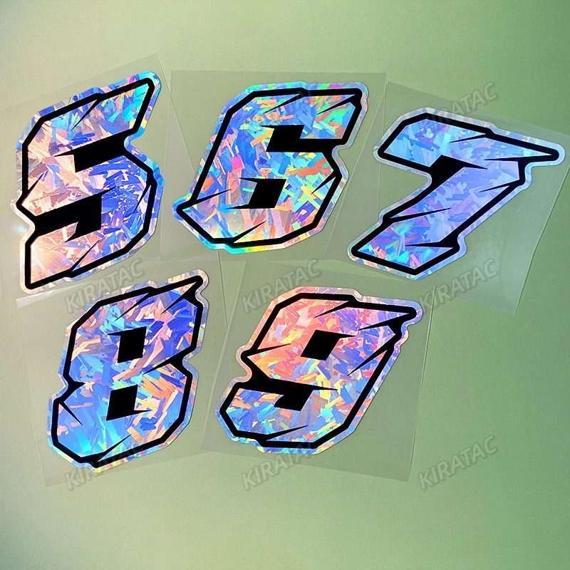 Holographic Arabic Number Sticker 1PC Carbon Fiber Waterproof Vinyl Decal for Motorcycle BMW KTM Yamaha Kawasaki Suzuki Honda