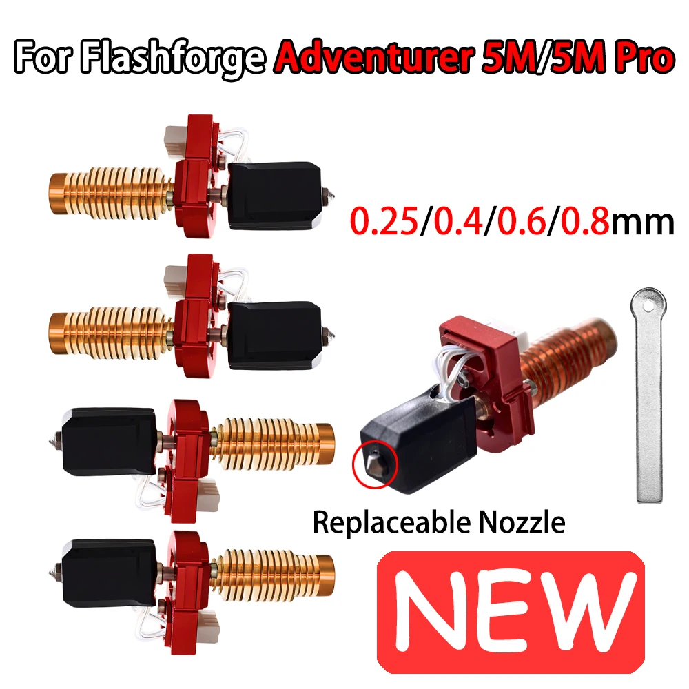 

Новейший обновленный комплект Hotend для Flashforge Adventurer 5M/5M Pro Hotend AD5M, комплект сопел, керамический нагревательный блок и сопло из твердой стали
