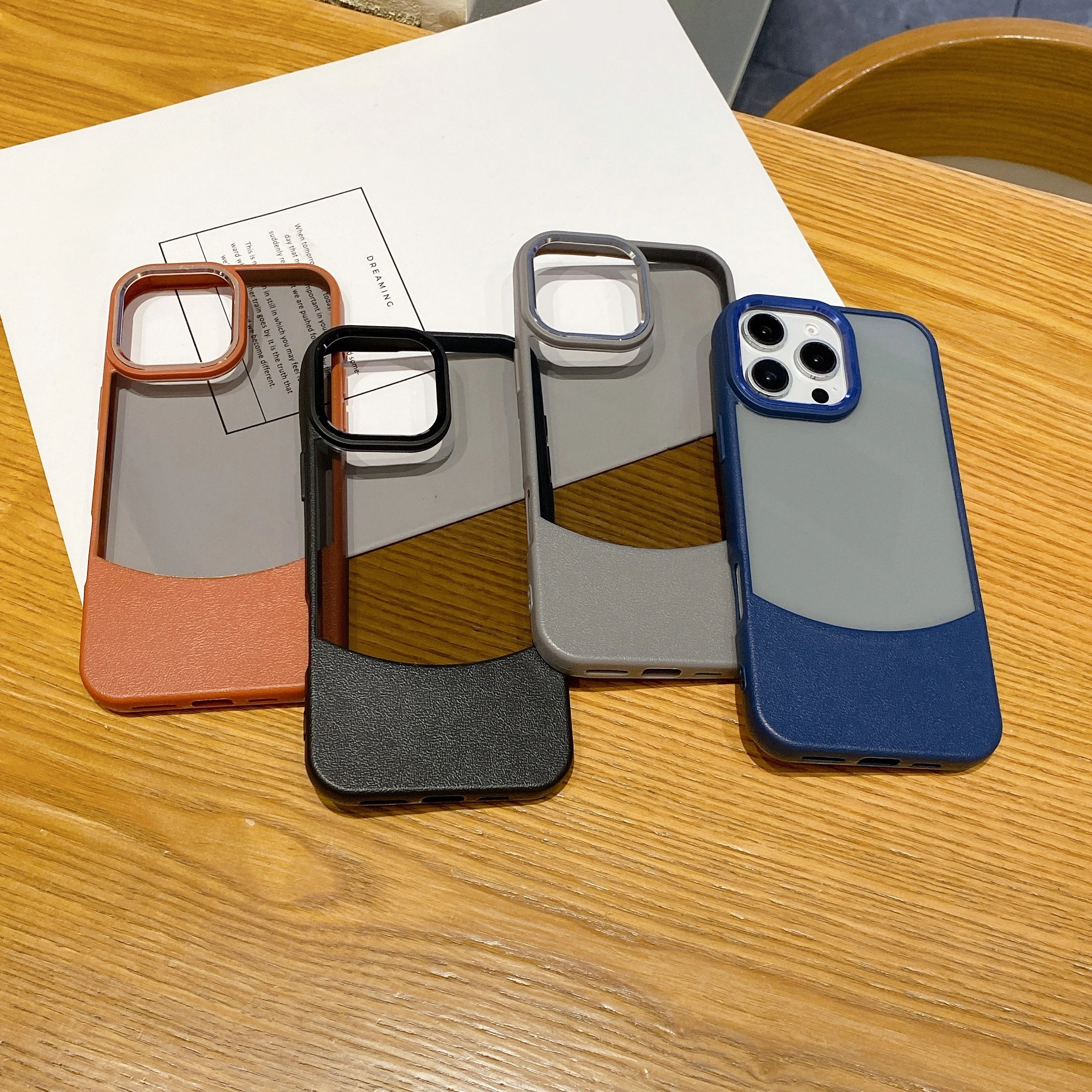 For iPhone 16 Pro Max 16 Plus Case 2 IN 1 Leather Skin Clear Texture Mobile Phone Case