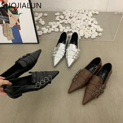 SUOJIALUN 2023 Autumn Ladies Women Flat Shoes Fashion Brand Buckle Women Elegant Laofer Shoes Flat Heel Slip On Dress Ballerinas