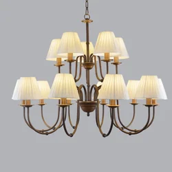 American Country Lustre Chandelier Retro Living Room Decor Bedroom Lamp Dining Room Fabric Lampshade Home Ceiling Pendant Lamps