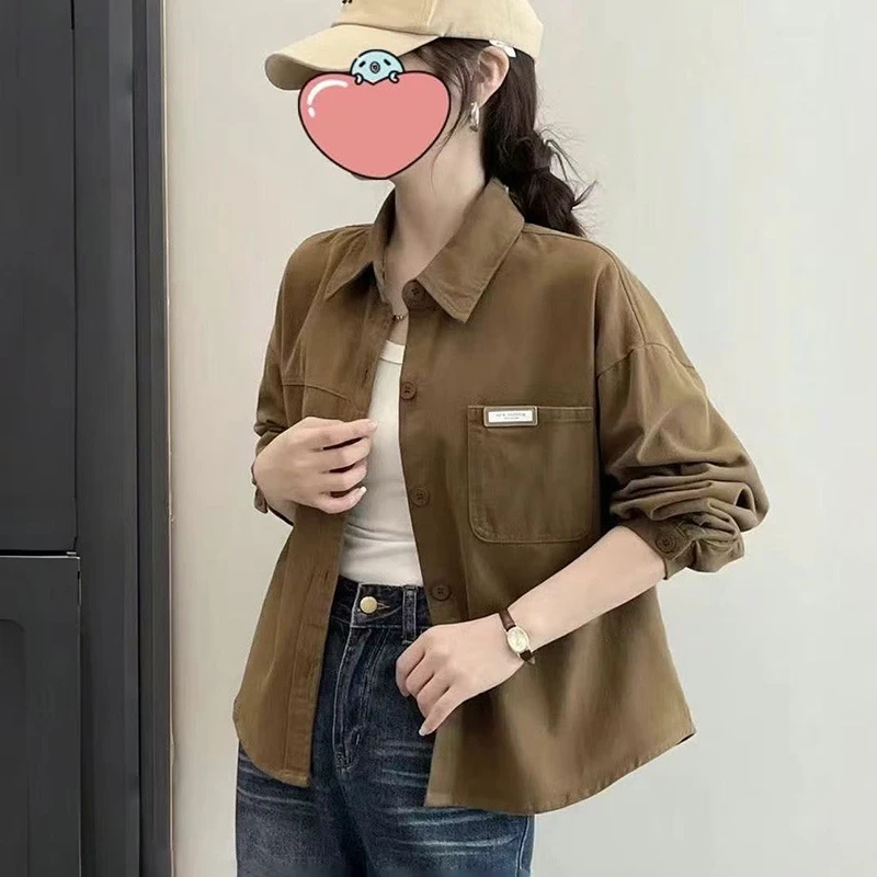 데님 코튼 코트 여성 2025 봄 가을 새로운 셔츠 자켓 여성 짧은 패션 아웃웨어 느슨한 디자인 감각 틈새 오버 코트 조수