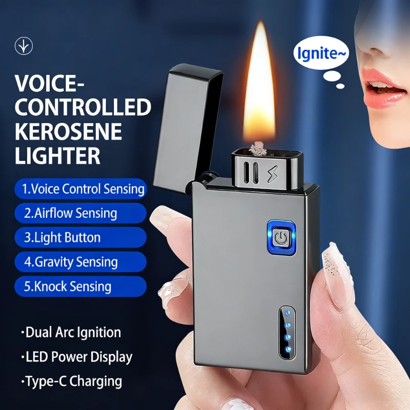

New voice-activated lighter oil-electric dual-use lighterfive ignition methods intelligent technology men's gift