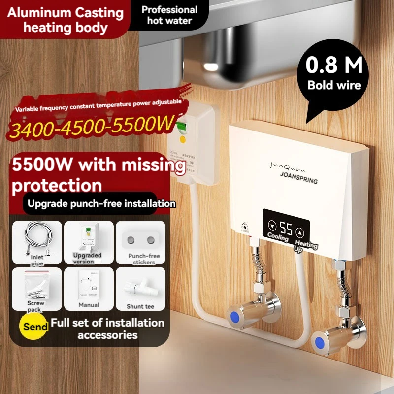 Calentador de agua eléctrico sin tanque, calentador de agua caliente instantáneo para fregadero de cocina y baño, bajo demanda, 220V, 5500W