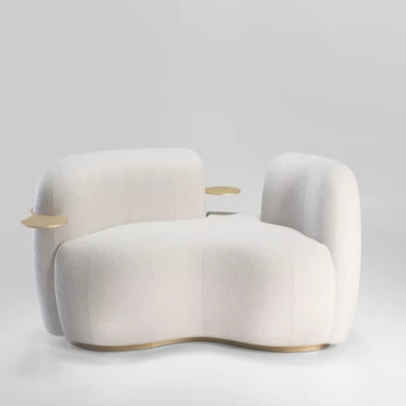 

Cream beige curved sofa set, metal side table tufted fabric and wood