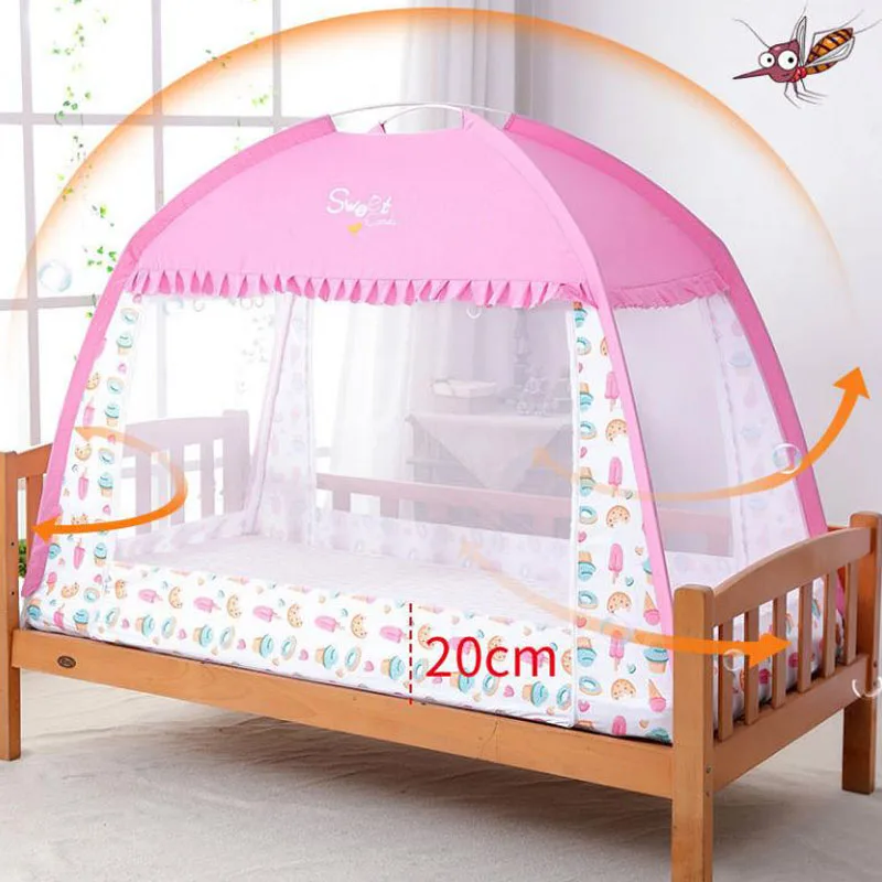 Cartoon Boys Girls Yurt Mosquito Net Double Door Dustproof Roof Baby Mosquito Net Anti-fall Full Bottom Crib Yurt Mosquito Net