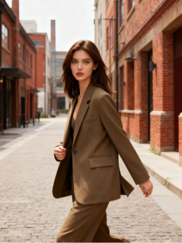 

Базовый Однотонный женский костюм, пальто с лацканами и длинным рукавом, женская модель 2024, осенне-зимняя женская верхняя одежда на одной пуговице