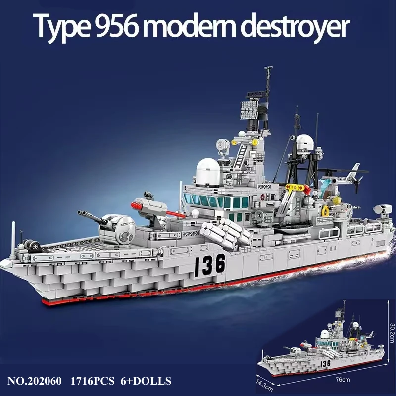 

1716PCS WW2 Military Navy Warships Type 956 Building Blocks Battleship Model Kit Soldier Weapon Boat Bricks Kids Boys Toys Set