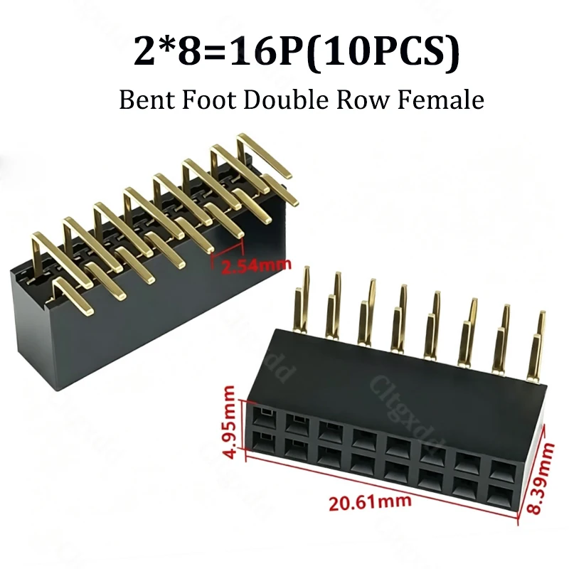 10 Stück 90-Grad-Winkelstecker, zweireihig, Buchsenleiste, 2,54 mm Rastermaß, PCB-Buchsenstecker, 2×3, 2×4, 2×5, 2×6, 2×7, 2×8, 2×20, 2×40 Pins – Detail 18