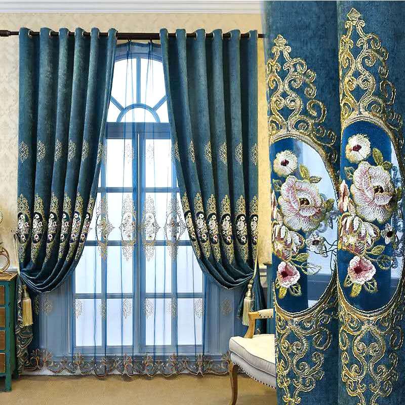 

Curtains for Living Dining Room Bedroom Vintage Embroidery European Upscale Light Luxury Balcony Blackout Embroidery