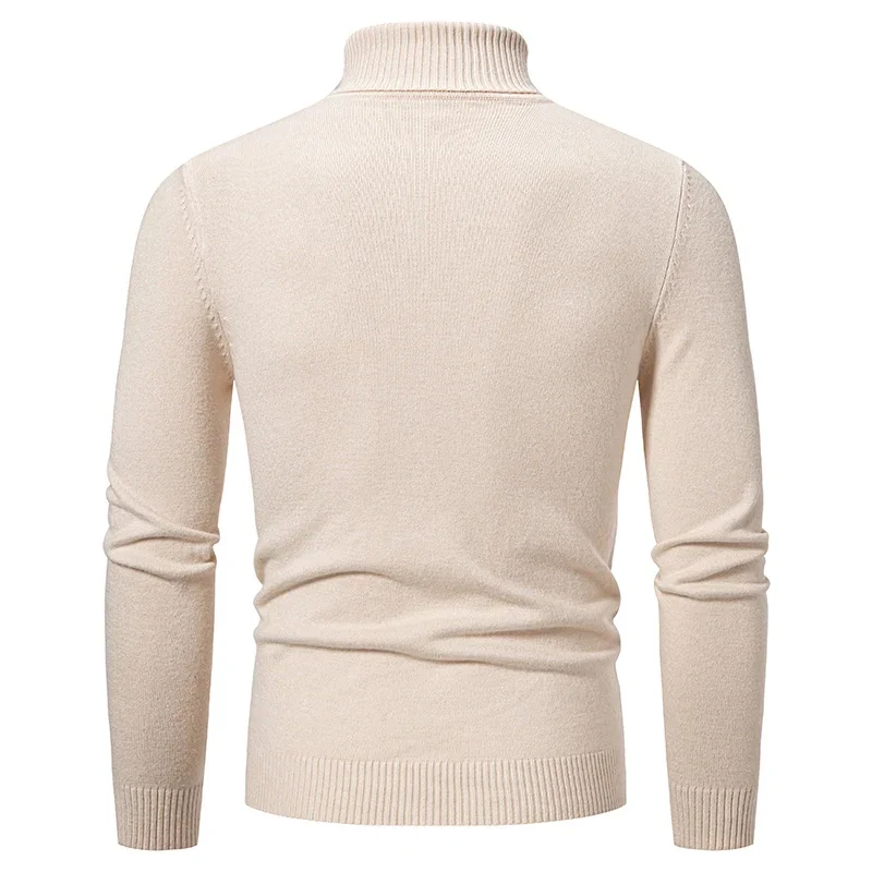 New Men's High Neck Sweater Solid Color Pullover Knitted Warm Casual Turtleneck Soft Sweaters Mens Winter Outdoor Tops