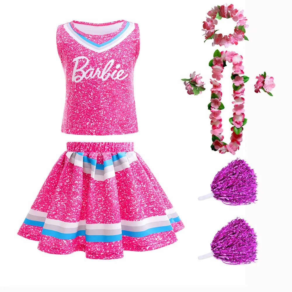 Girls Barlie Cheerleader Dress Cosplay Costume Kids Good Looks Sweet Cute Versatile Cheerleading Costume Hawaii Lei Ribbon