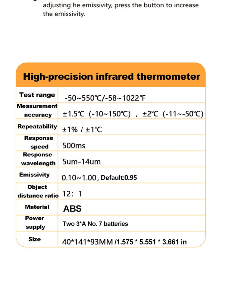 Intelligentes industrielles Infrarot-Thermometer -50~600 ℃ Temperaturpistole VA Reverse Color Screen Tester Meter Pyrometer Tools – Detail 18